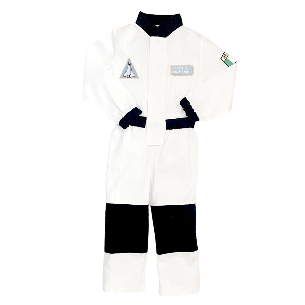 A children's Astronaut dress up spacesuit in white and black cotton twill