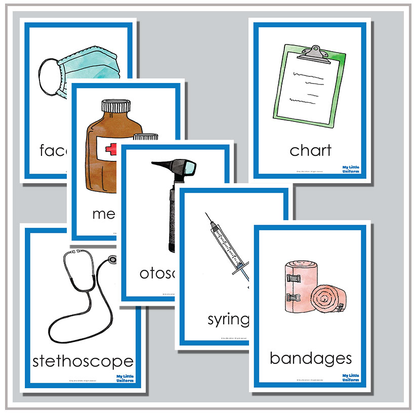 flash cards for medical dramtic play for children