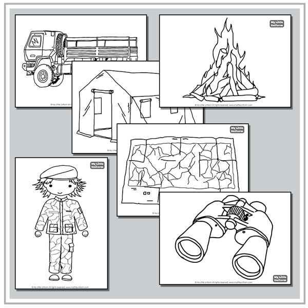 Army themed colouring pages for children
