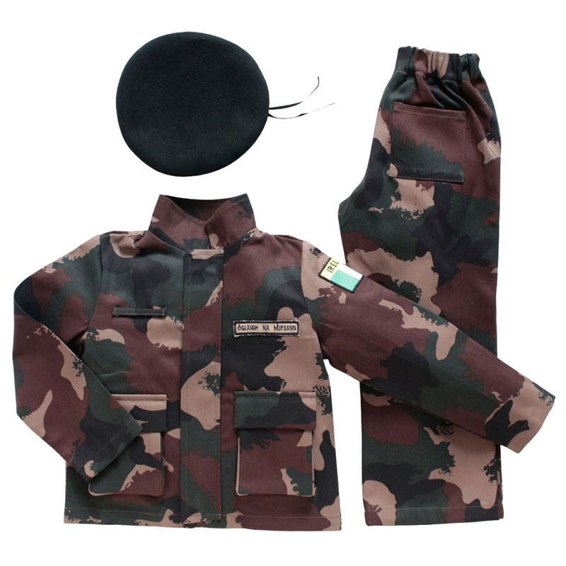 Children's 3 piece Irish Army Role play costume with wool beret, made with heavy-duty camo cotton twill