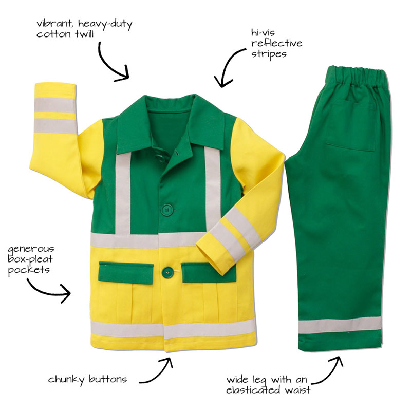 Childrens Irish Paramedic dramatic play costume in yellow and green cotton twill