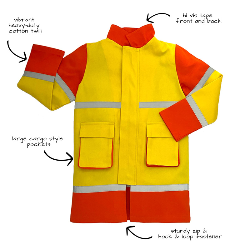 childrens lollipop person costume in sustainable vibrant yellow and orange cotton twill