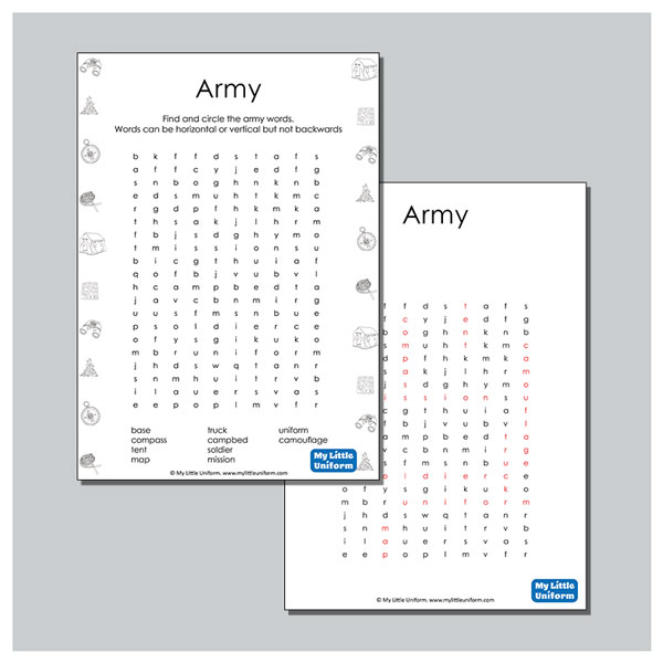 Army Word Search - My Little Uniform