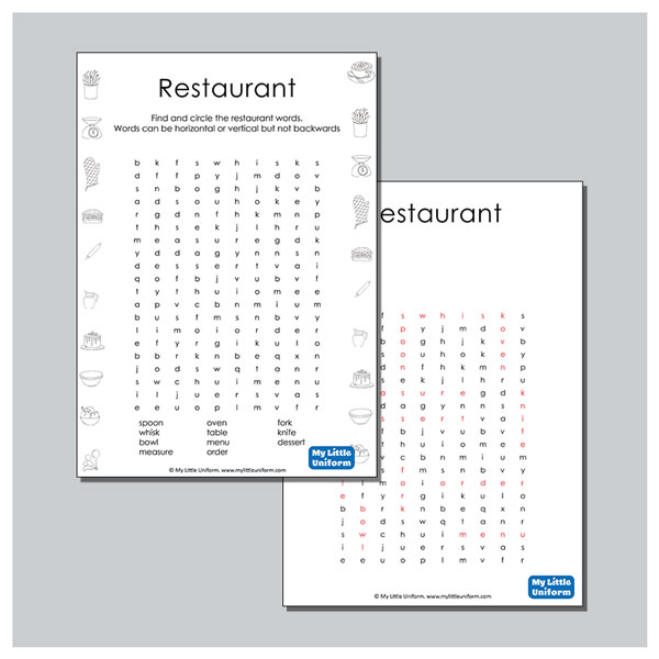 Restaurant Word Search