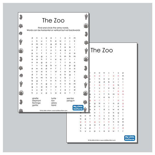 The Zoo Word Search